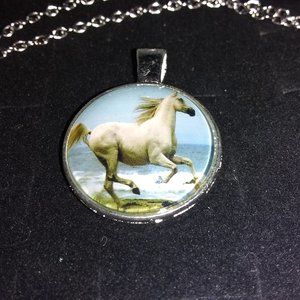 White Horse Picture Necklace